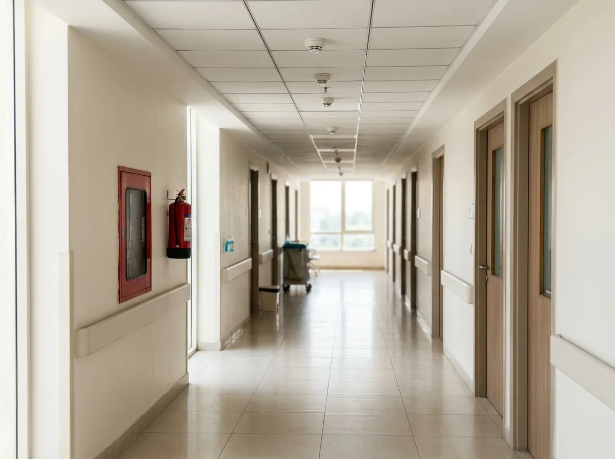 Hospital corridor with ceiling detectors