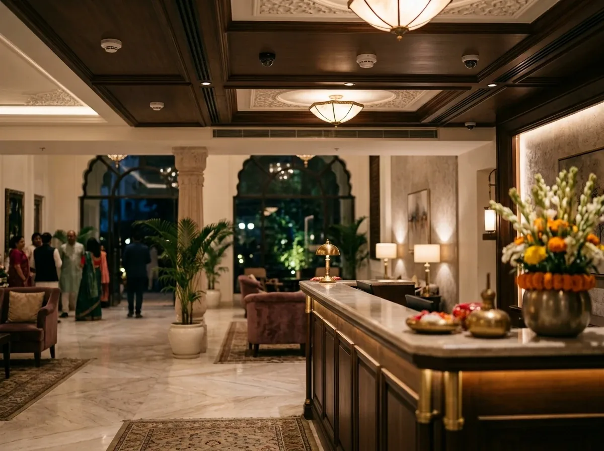 Hotel lobby with reception desk